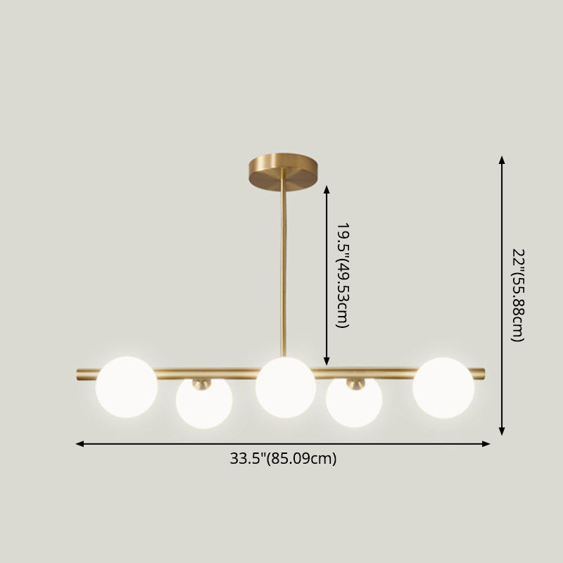 Sleek and Elegant Linear Gold Island Pendant Lighting with Spherical Glass Shades for Dining Table