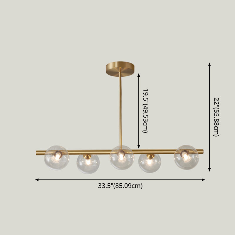 Sleek and Elegant Linear Gold Island Pendant Lighting with Spherical Glass Shades for Dining Table