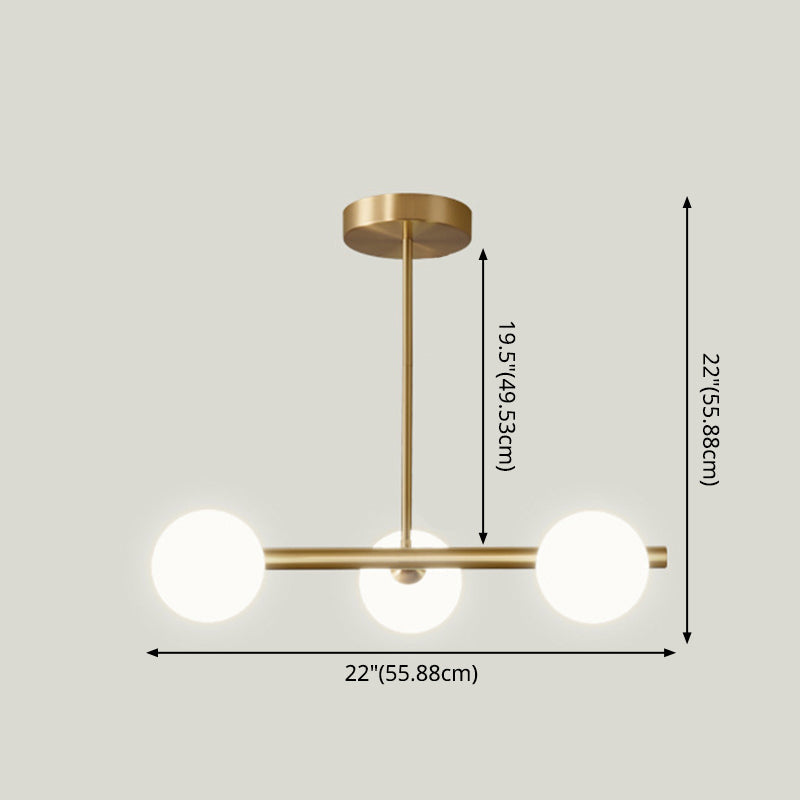 Gold Linear Island Pendant Light with Spherical Glass Shade - Perfect for Dining Table and Minimalist Decor