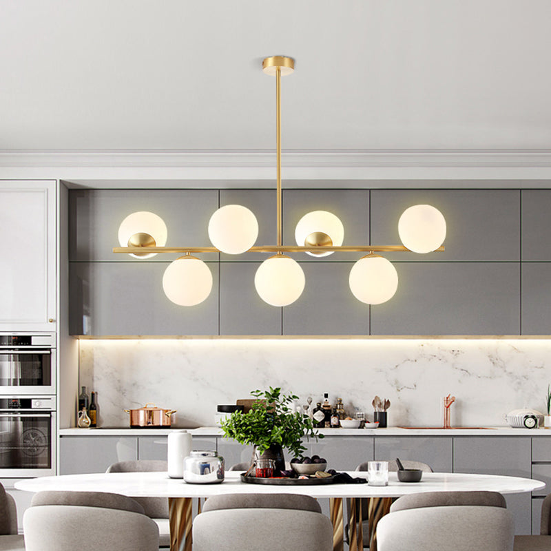 Mid-Century Gold Glass Pendant Lighting - 7 Light Spherical Island Ceiling For Dining Table