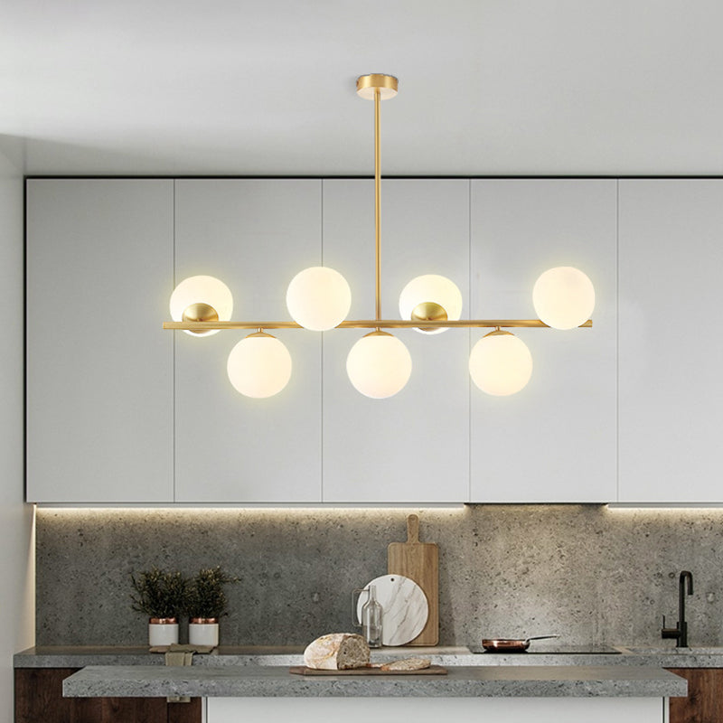 Mid-Century Gold Glass Pendant Lighting - 7 Light Spherical Island Ceiling For Dining Table