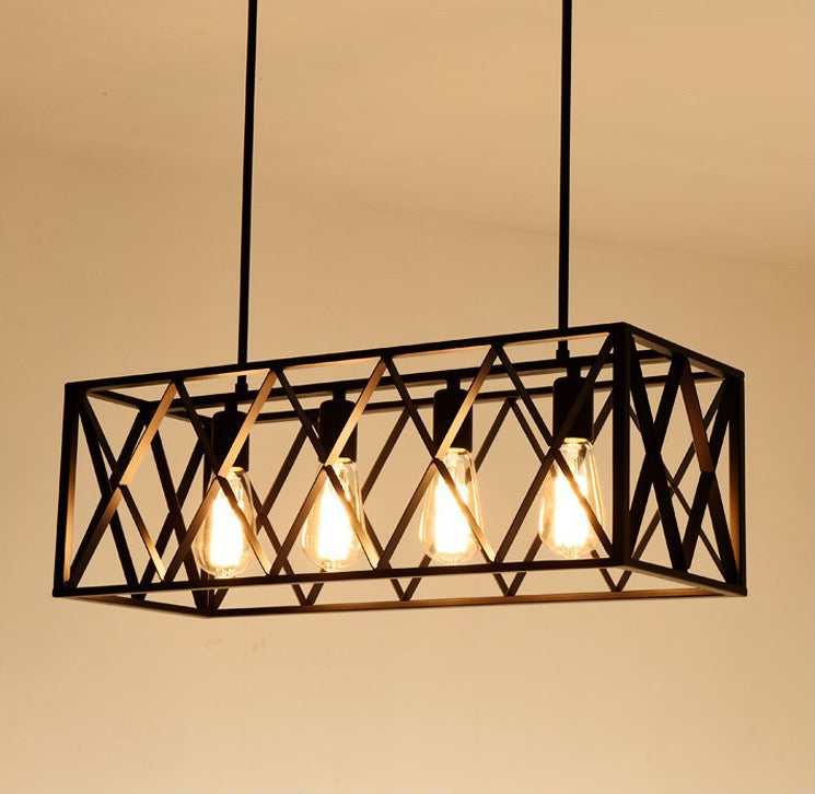 Industrial Black Cross-Framed Pendant Light For Dining Table