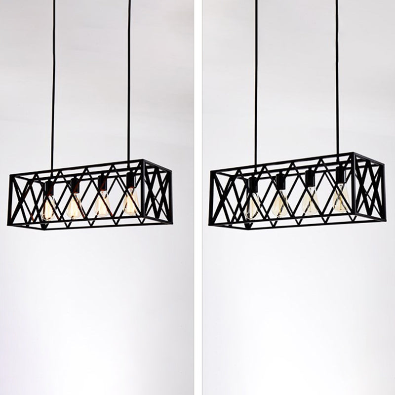 Industrial Black Cross-Framed Pendant Light For Dining Table