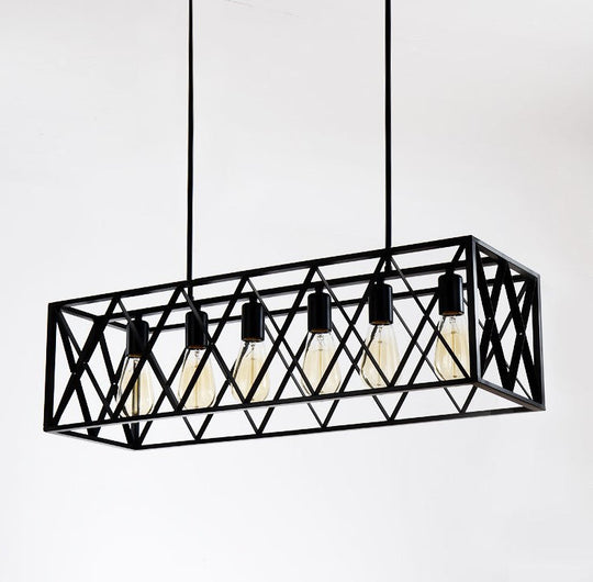 Industrial Black Cross-Framed Pendant Light For Dining Table