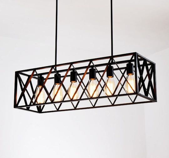 Industrial Black Cross-Framed Pendant Light For Dining Table