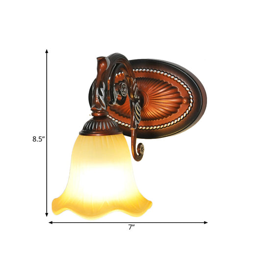 Traditional Frosted Glass Flared Bathroom Vanity Lamp With Copper Sconce 1/2/3 Light Fixture