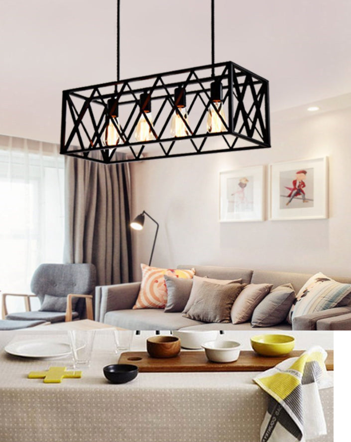 Industrial Black Cross-Framed Pendant Light For Dining Table