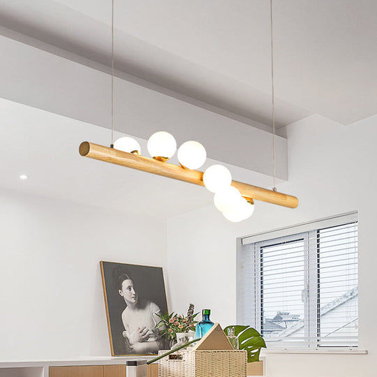 Minimalist Wooden Island Pendant With Glass Sphere For Living Room Ceiling Lighting