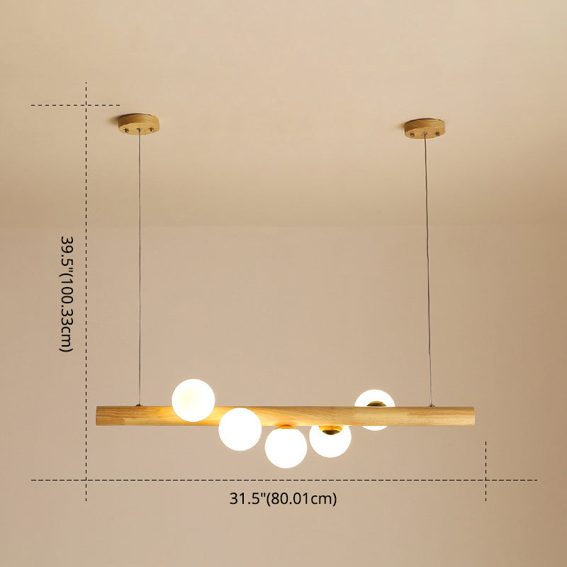 Minimalist Wooden Island Pendant With Glass Sphere For Living Room Ceiling Lighting