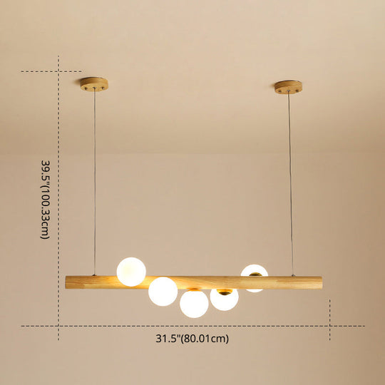 Minimalist Wooden Island Pendant With Glass Sphere For Living Room Ceiling Lighting