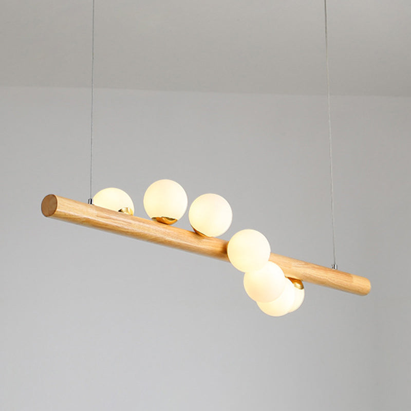 Minimalist Wooden Island Pendant With Glass Sphere For Living Room Ceiling Lighting