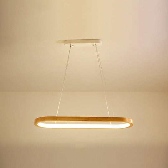 Minimalist Wood Island Pendant Led Ceiling Light - Modern Elliptic Design For Living Room / 23.5