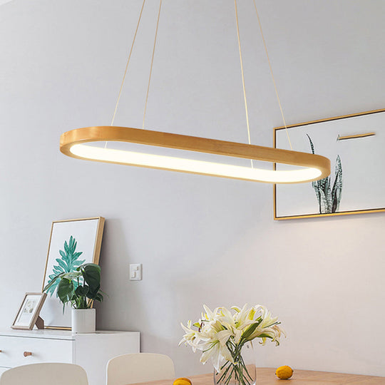 Minimalist Wood Island Pendant Led Ceiling Light - Modern Elliptic Design For Living Room