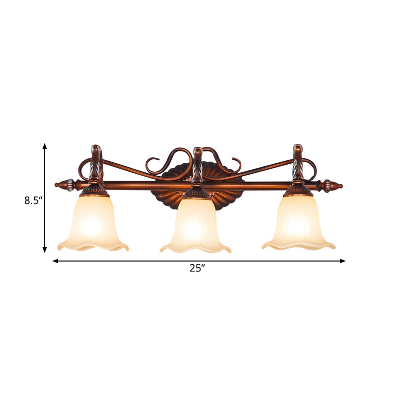 Traditional Frosted Glass Flared Bathroom Vanity Lamp With Copper Sconce 1/2/3 Light Fixture