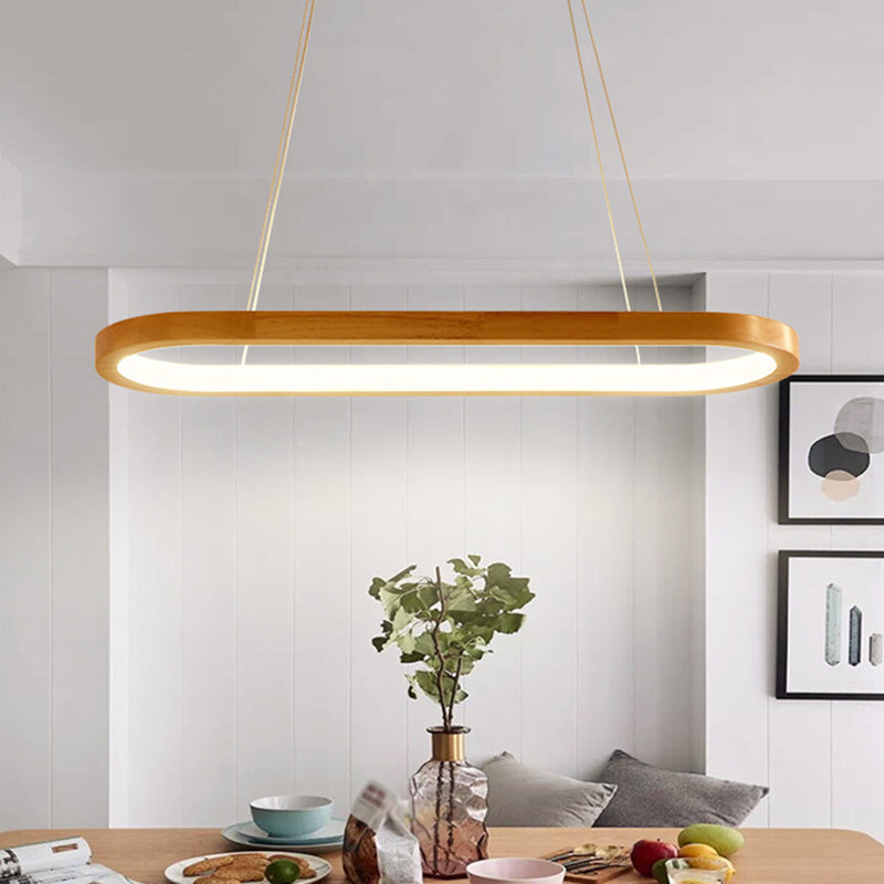 Minimalist Wood Island Pendant Led Ceiling Light - Modern Elliptic Design For Living Room