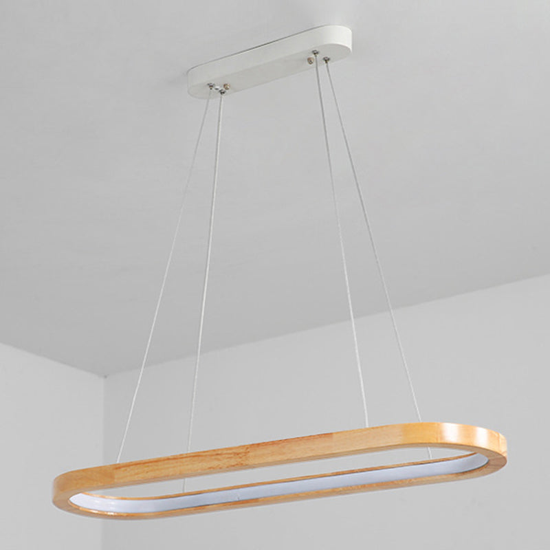 Minimalist Wood Island Pendant Led Ceiling Light - Modern Elliptic Design For Living Room