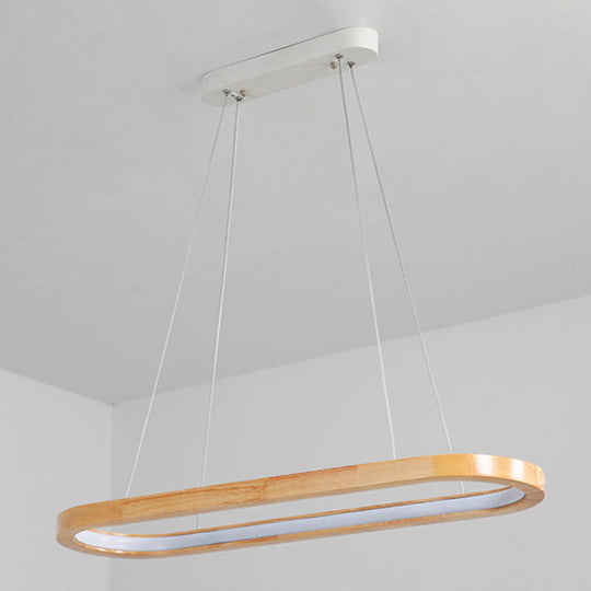 Minimalist Wood Island Pendant Led Ceiling Light - Modern Elliptic Design For Living Room