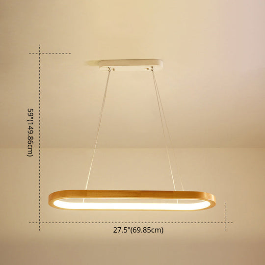 Minimalist Wood Island Pendant Led Ceiling Light - Modern Elliptic Design For Living Room