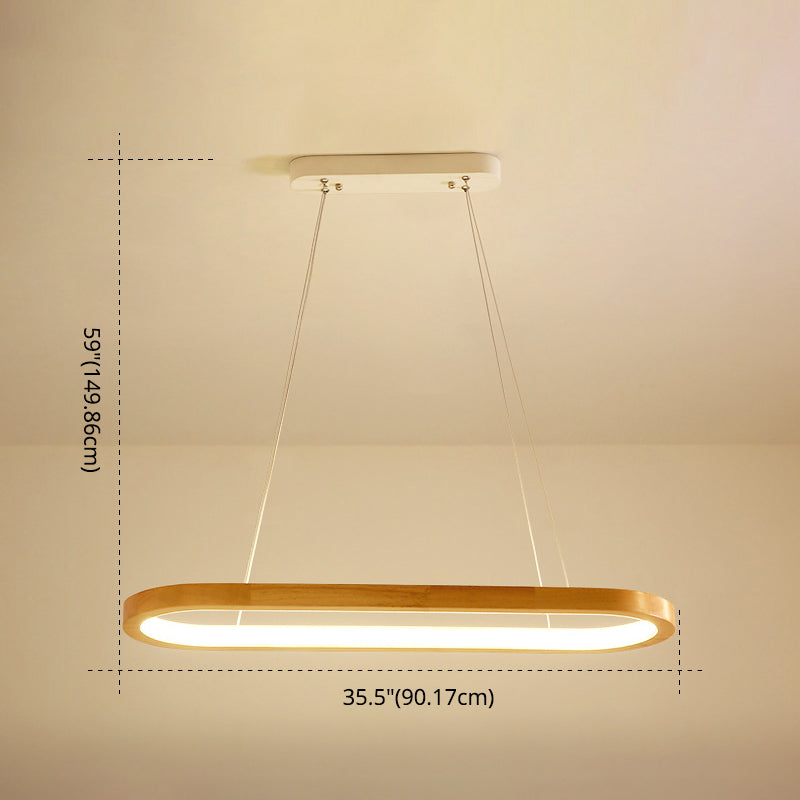 Minimalist Wood Island Pendant Led Ceiling Light - Modern Elliptic Design For Living Room