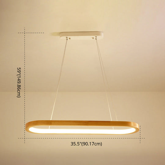 Minimalist Wood Island Pendant Led Ceiling Light - Modern Elliptic Design For Living Room