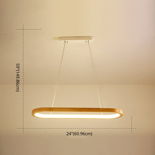 Minimalist Wood Island Pendant Led Ceiling Light - Modern Elliptic Design For Living Room