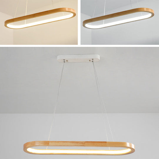 Minimalist Wood Island Pendant Led Ceiling Light - Modern Elliptic Design For Living Room