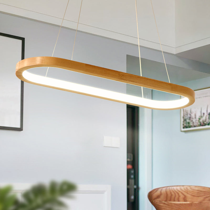 Minimalist Wood Island Pendant Led Ceiling Light - Modern Elliptic Design For Living Room