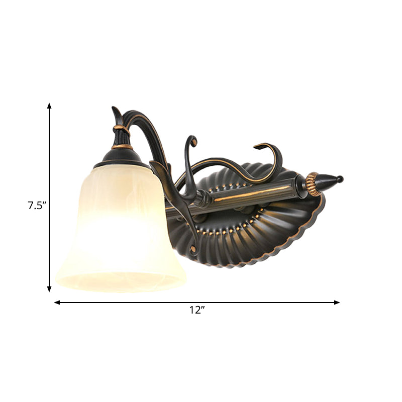 Traditional Frosted Glass Sconce Light With Bell Shade - Bronze Finish For Bathroom Vanity 1/2/3