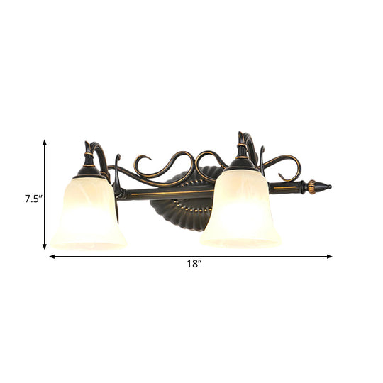 Traditional Frosted Glass Sconce Light With Bell Shade - Bronze Finish For Bathroom Vanity 1/2/3