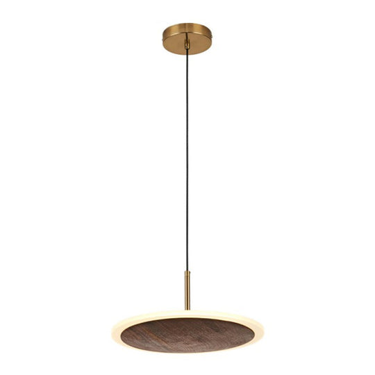 Modern Round Brown Walnut Wood Pendant Light - Simple Led Hanging Lamp For Living Room / 11.5 Third