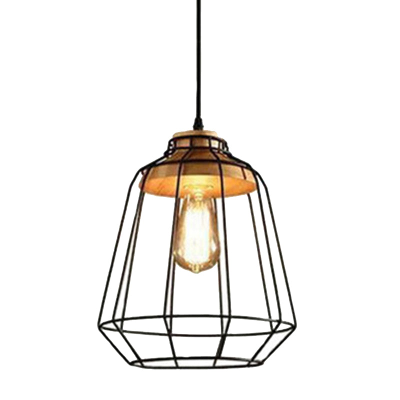 Restaurant Wire Cage Pendant Light: Black Metal Industrial Retro Hanging Lamp / 10