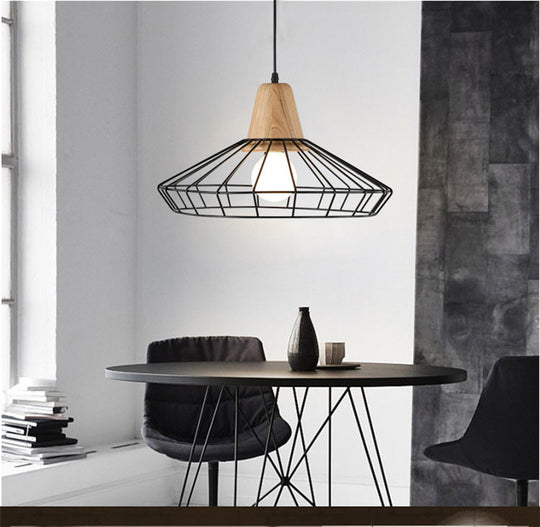 Restaurant Wire Cage Pendant Light: Black Metal Industrial Retro Hanging Lamp