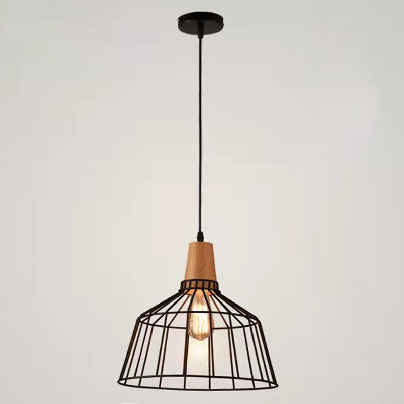 Restaurant Wire Cage Pendant Light: Black Metal Industrial Retro Hanging Lamp / 12.5