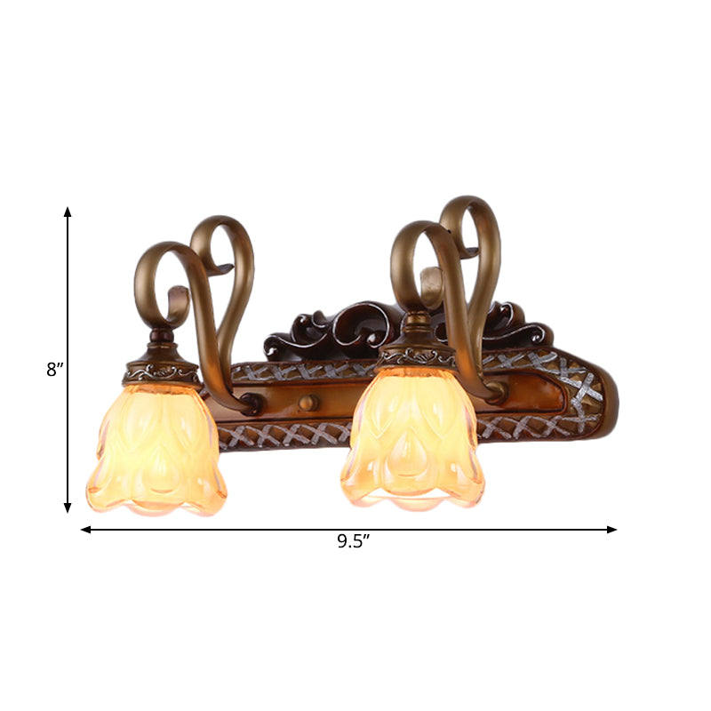 Flared Glass Iron Sconce With Tan Texture | Wall Mounted Vanity Light Traditional Design 1/2 Lights