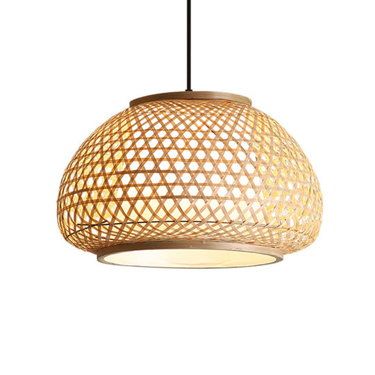 Asia Style Rattan Shade Pendant Lamp - 1 Light Ceiling Lantern In Beige / 16