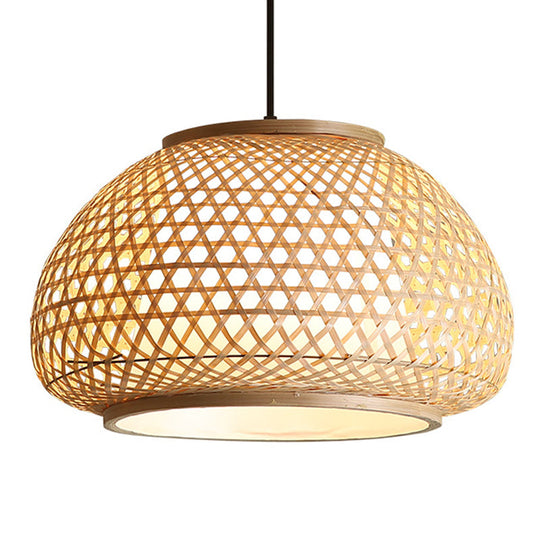 Asia Style Rattan Shade Pendant Lamp - 1 Light Ceiling Lantern In Beige / 23.5