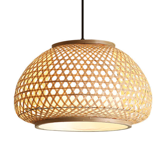 Asia Style Rattan Shade Pendant Lamp - 1 Light Ceiling Lantern In Beige / 19.5