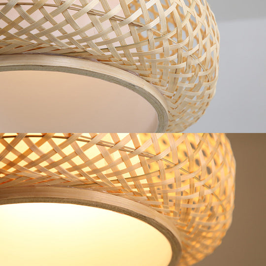 Asia Style Rattan Shade Pendant Lamp - 1 Light Ceiling Lantern In Beige