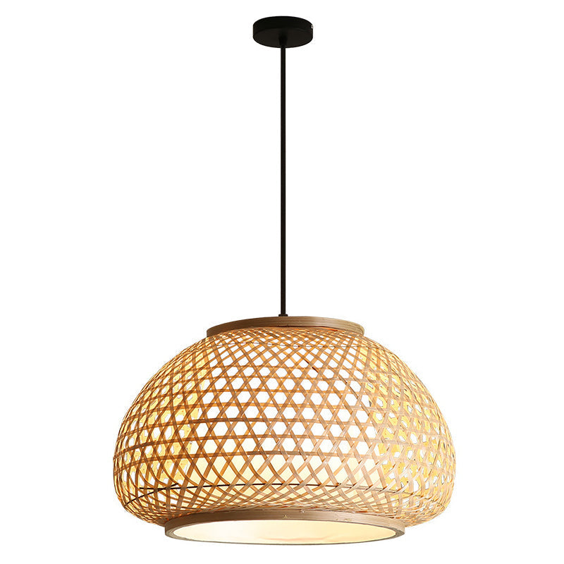 Asia Style Rattan Shade Pendant Lamp - 1 Light Ceiling Lantern In Beige