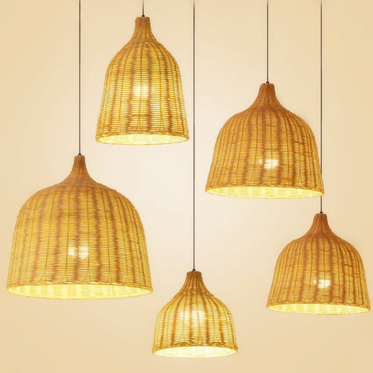 Chinese Bamboo Handwoven Pendant Light - Single Bulb Beige