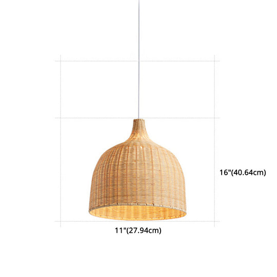 Chinese Bamboo Handwoven Pendant Light - Single Bulb Beige