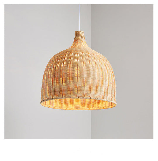 Chinese Bamboo Handwoven Pendant Light - Single Bulb Beige