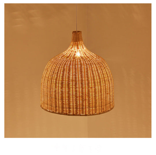 Chinese Bamboo Handwoven Pendant Light - Single Bulb Beige