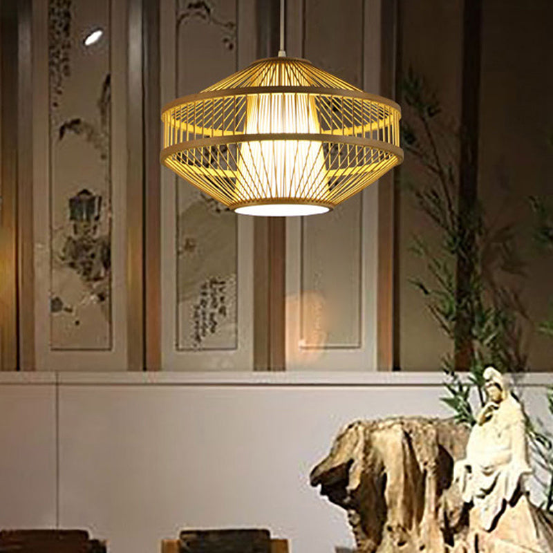 Bamboo Globe Pendant Light: 1-Light Fixture For Restaurants Beige