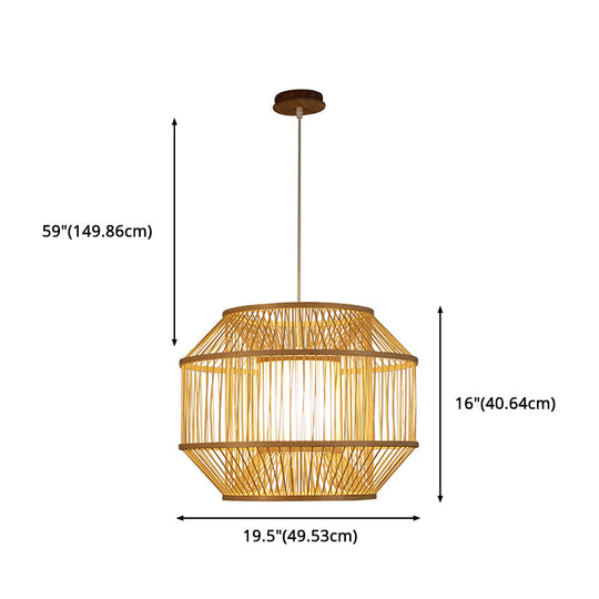 Chinese Style Bamboo Lantern Pendant: Beige Round Hanging Light For Dining Table - 1 Bulb