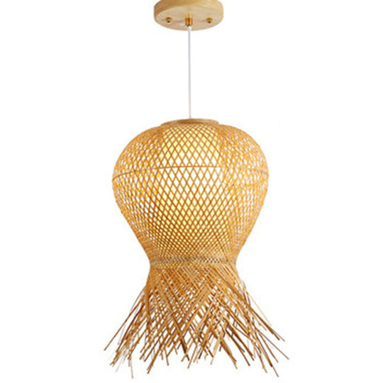 Chinese Style Bamboo Pendant Light For Dining Table - Hand-Woven Beige With 1 Bulb / 12