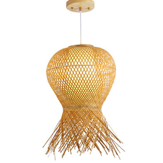 Chinese Style Bamboo Pendant Light For Dining Table - Hand-Woven Beige With 1 Bulb / 20