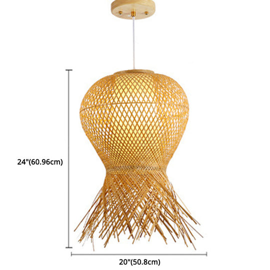 Chinese Style Bamboo Pendant Light For Dining Table - Hand-Woven Beige With 1 Bulb