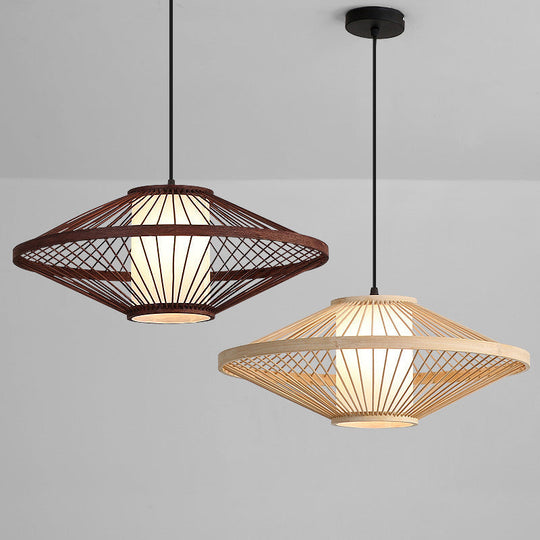 Chinese Bamboo Flying Saucer Pendant Light Fixture - 1 Suspension For Restaurants