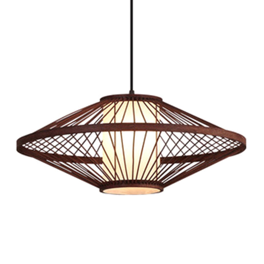 Chinese Bamboo Flying Saucer Pendant Light Fixture - 1 Suspension For Restaurants Coffee / 19.5